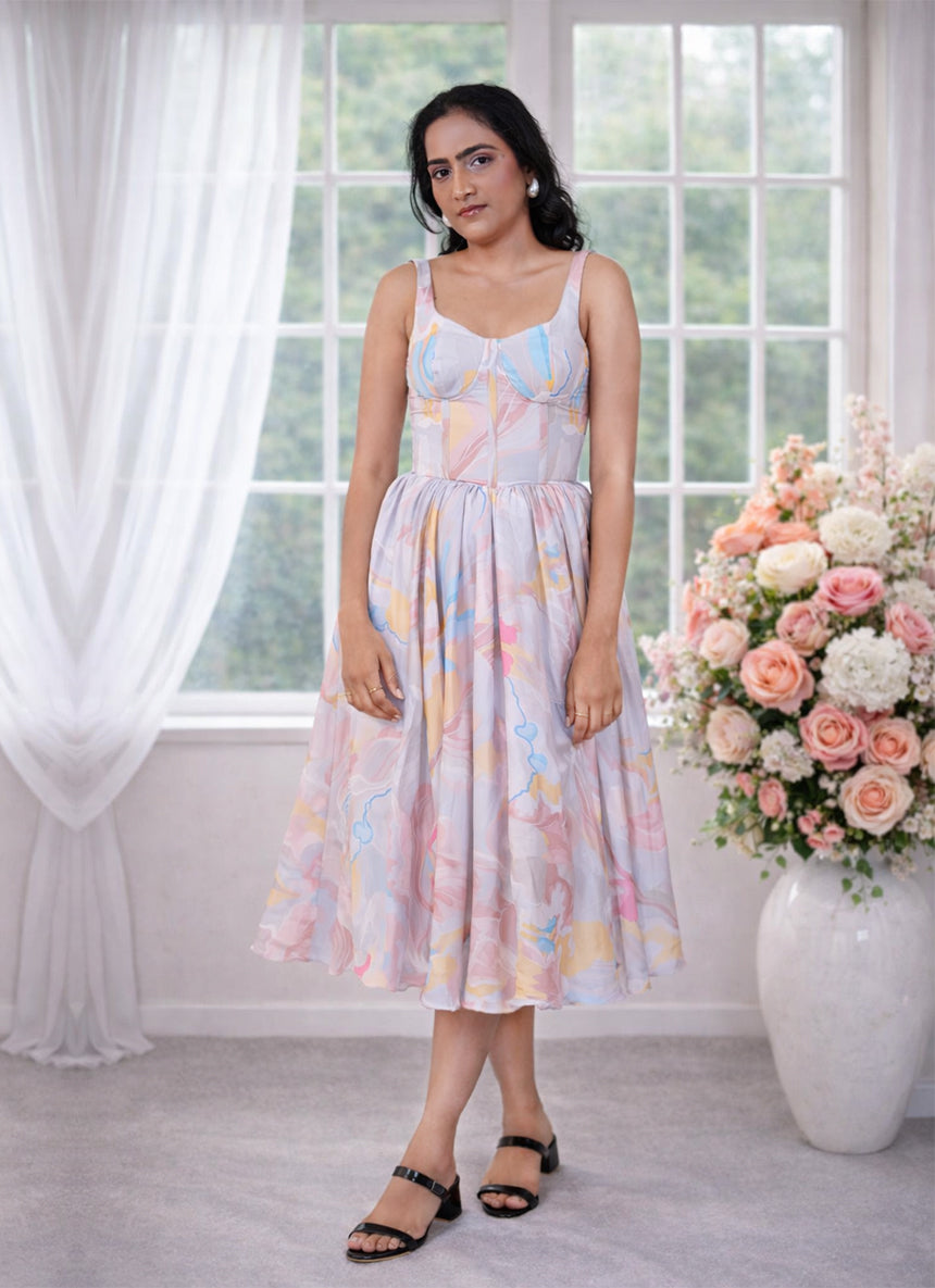 Broad Straps Corset Sweethear Neck Chiffon Dress