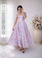 Floral Lavender chinon Dress with Ditachable Straps
