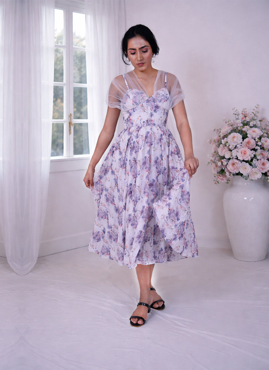 mesh sweetheart floral corset detachable layered maxi dress B. Darlin Floral Printed Mesh Sweetheart Neck Corseted Ruffle Long Dress
