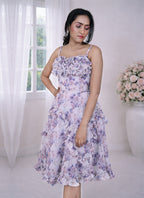 Spaghetti Straps Corset Floral Print Chiffon Dress