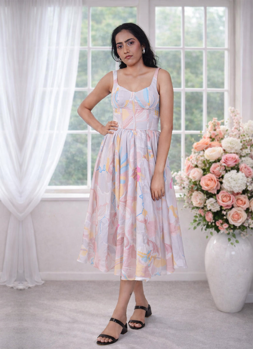 Broad Straps Corset Sweethear Neck Chiffon Dress