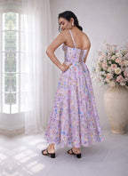 Floral Lavender chinon Dress with Ditachable Straps