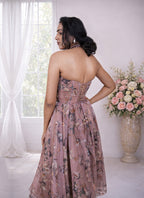 Leather Halter High Neck Tea Length Prom Dress